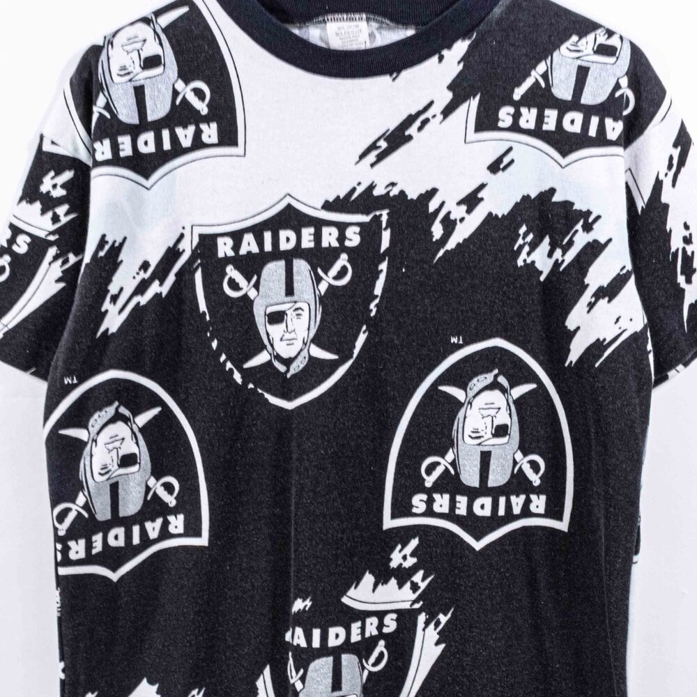 Oakland Raiders AOP Splash T-Shirt Single Stitch VTG 90s